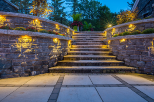 Lighted customer steps and wall
