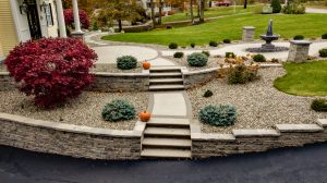 Retaining wall with steps and planters