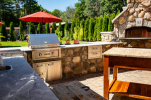 Outdoor living kitchen with stove
