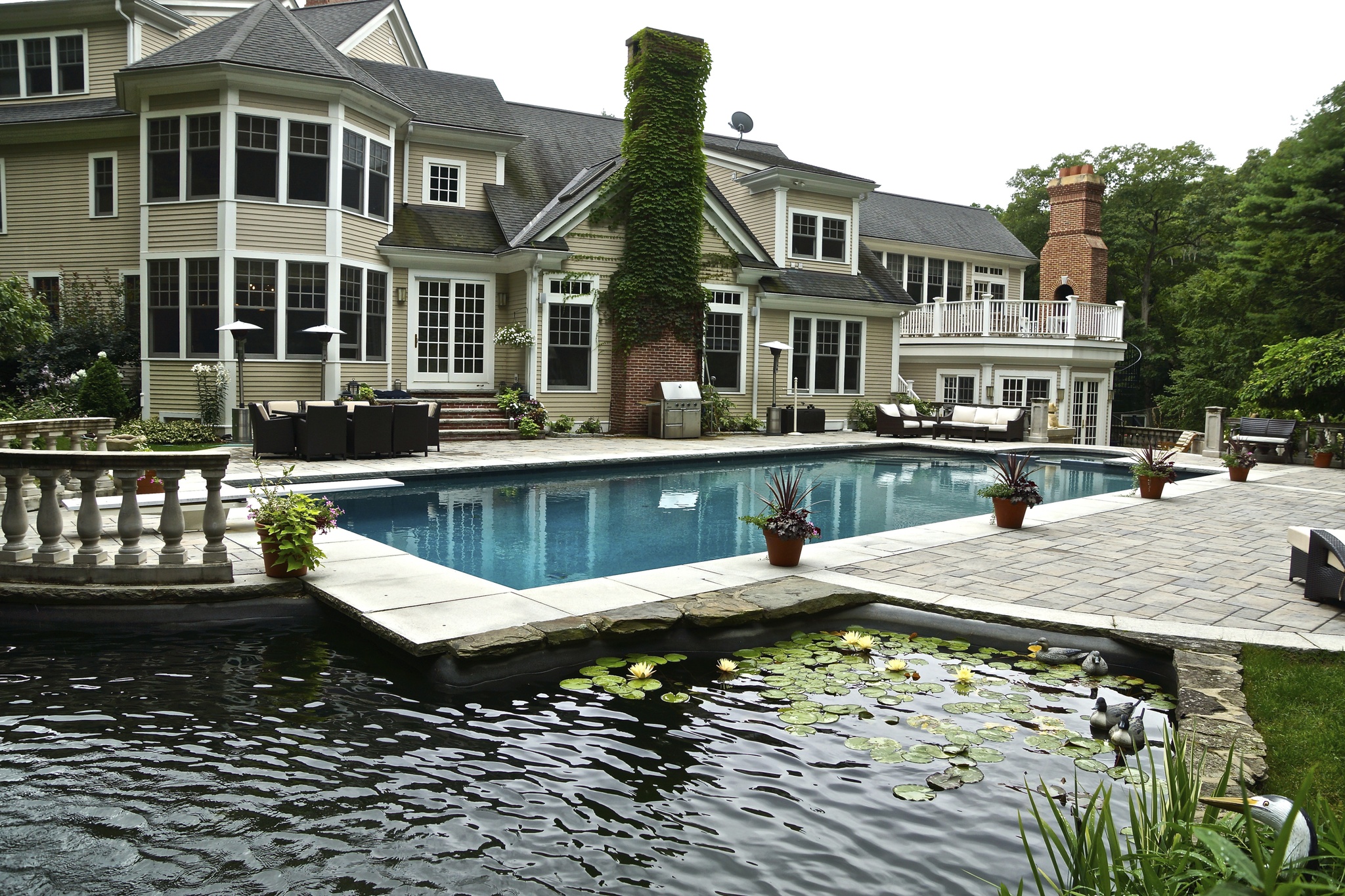 Koi pond around pool