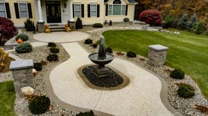 Exposed aggregate around water feature