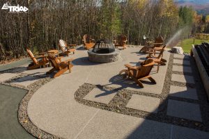 Exposed aggregate patio with fire pit