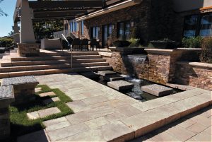 Pavers surrounding a fountain