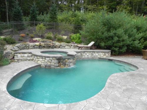 Stamped Concrete Pool Patio with Hot Tub