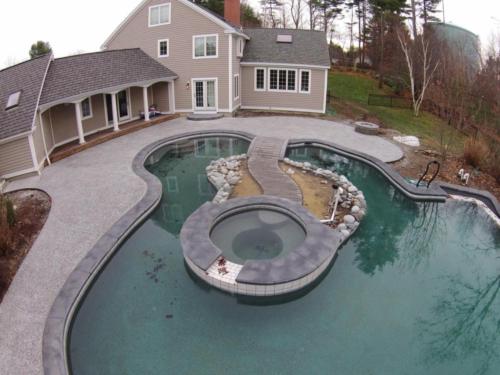 Aggregate Pool Patio with Hot Tub Island