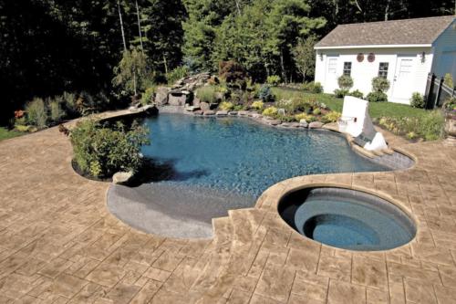 Stamped Concrete Pool Patio with Hot Tub